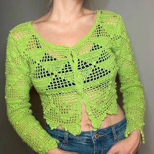 Lime Green Cropped Cardigan